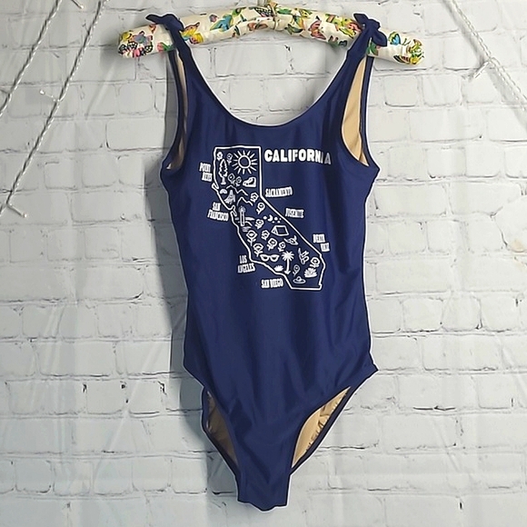 Old Navy California State Outline One Piece Navy Blue Bathing Suit Swim Womens S - Picture 14 of 17
